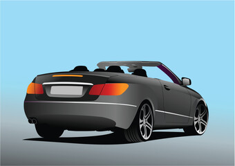 Black car cabriolet on the road. Vector 3d illustration - obrazy, fototapety, plakaty