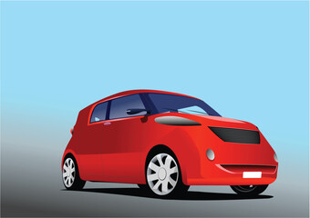 Fototapeta na wymiar Red car sedan on the road. Vector 3d illustration