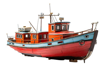 red fishing boat isolated on a Transparent background. Generative AI