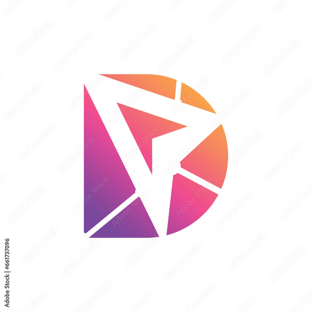 Poster letter d design element vector icon with arrow and technology concept