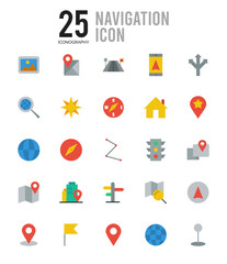 25 Navigation Flat icon pack. vector illustration.