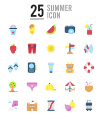 25 Summer Flat icon pack. vector illustration.