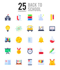 25 Back to school Flat icon pack. vector illustration.
