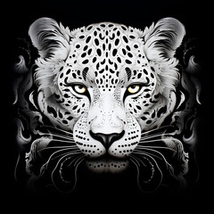 Leopard face, stencil style, black and white, line art sketch - obrazy, fototapety, plakaty