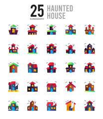 25 Haunted House Flat icon pack. vector illustration.