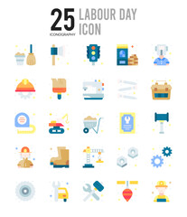 25 Labour Day Flat icon pack. vector illustration.