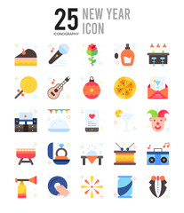 25 New Year Flat icon pack. vector illustration.