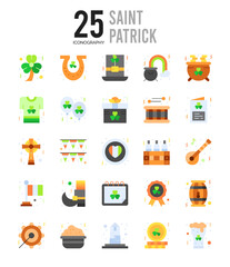 25 Saint Patrick Flat icon pack. vector illustration.