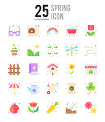 25 Spring Flat icon pack. vector illustration.