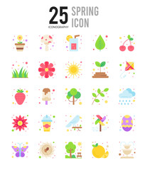 25 Spring Flat icon pack. vector illustration.