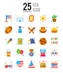 25 USA Flat icon pack. vector illustration.