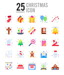 Fototapeta na wymiar 25 Christmas Flat icon pack. vector illustration.