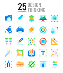 25 Design Thinking Flat icon pack. vector illustration.