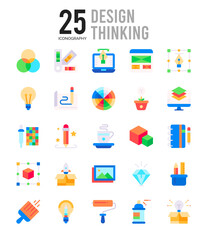 25 Design Thinking Flat icon pack. vector illustration.