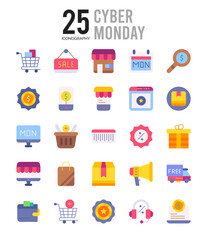 25 Cyber Monday Flat icon pack. vector illustration.