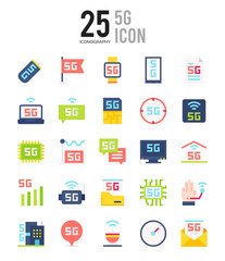 25 5G Flat icon pack. vector illustration.