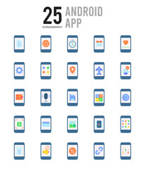 25 Android App Flat icon pack. vector illustration.