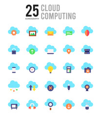 25 Cloud Computing Flat icon pack. vector illustration.