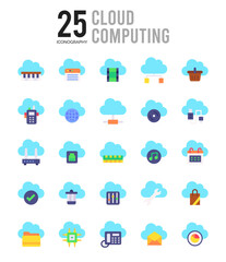 25 Cloud Computing Flat icon pack. vector illustration.