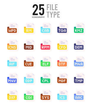 25 File Type Flat icon pack. vector illustration.