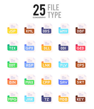 25 File Type Flat icon pack. vector illustration.