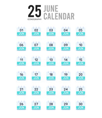 25 June Calendar Flat icon pack. vector illustration.