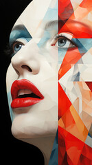 Colorful Portrait Graphic Sketch Painting of Pretty Women Face With Dark Red Lips Abstract Background