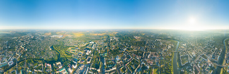 Orel, Russia. Panorama of the city center from the air morning time. Panorama 360