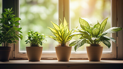 Potted plants sitting on a wooden floor