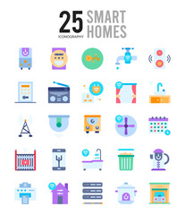 25 Smart Homes Flat icon pack. vector illustration.