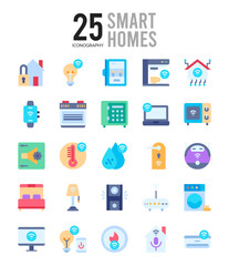 25 Smart Homes Flat icon pack. vector illustration.