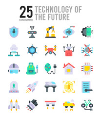 25 Technology of the Future Flat icon pack. vector illustration.