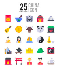 25 China Flat icon pack. vector illustration.