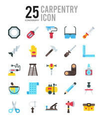 25 Carpentry Flat icon pack. vector illustration.