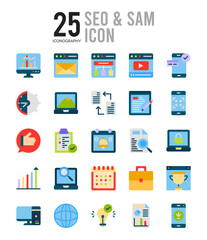 25 SEO And SAM Flat icon pack. vector illustration.