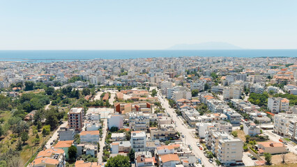 Fototapeta na wymiar Alexandroupolis, Greece. Panorama of the central part of the city in summer. Coast of the Thracian Sea, Aerial View
