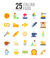 25 Italian Food Flat icon pack. vector illustration.