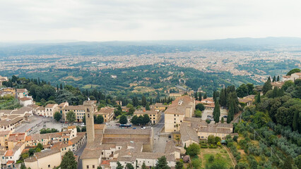 Fototapeta na wymiar Florence, Italy. Fiesole is a city in the Tuscany region, in the province of Florence. The city of Florence in the background of the panorama, Aerial View
