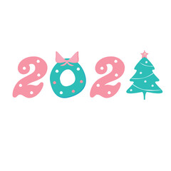 Background for New Year celebration poster. Christmas atmosphere. Isolated numbers with Christmas symbols