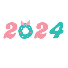 Background for 2024 New Year celebration poster. Christmas atmosphere. Isolated numbers with Christmas symbols