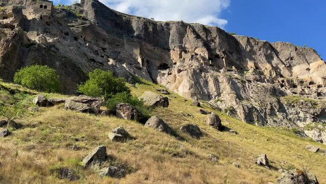 Cave Monastery of Vardzia on the slopes of the Erusheti Mountain on a sunny day in southern Georgia