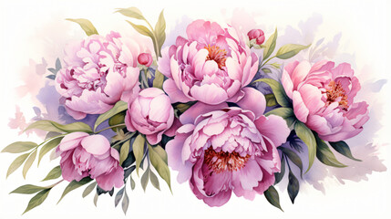 Watercolor vintage pink peony bouquet