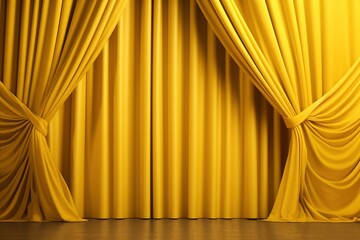 Yellow curtain background. Stage or theater curtain.