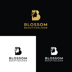 B with girl face Blossom Beauty Salon logo design 