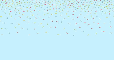 Colorful sprinkles banner background, colorful falling decorative sprinkles background