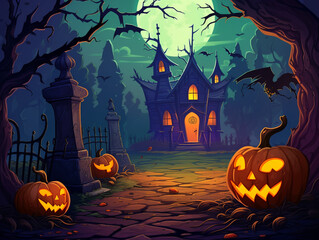 Creepy old house where there is a small trail to the house. Halloween concept illustration.