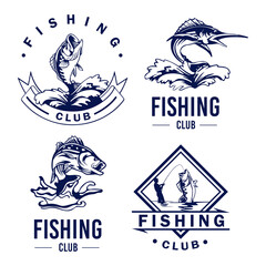 Set of hand-drawn fishing logo design. Fishing logo design template silhouette.