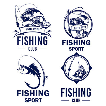 Set of hand-drawn fishing logo design. Fishing logo design template silhouette.