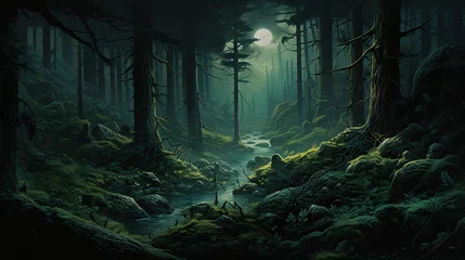 Zelfklevend Fotobehang Depicting a mystical forest scene © Hamna