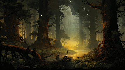 Depicting a mystical forest scene